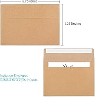 Vista 2 de 70 paquetes de sobres de invitación A2, sobres de papel kraft marrones, sobres para tarjetas de 4.5x5.5, sobres para invitaciones, sobres