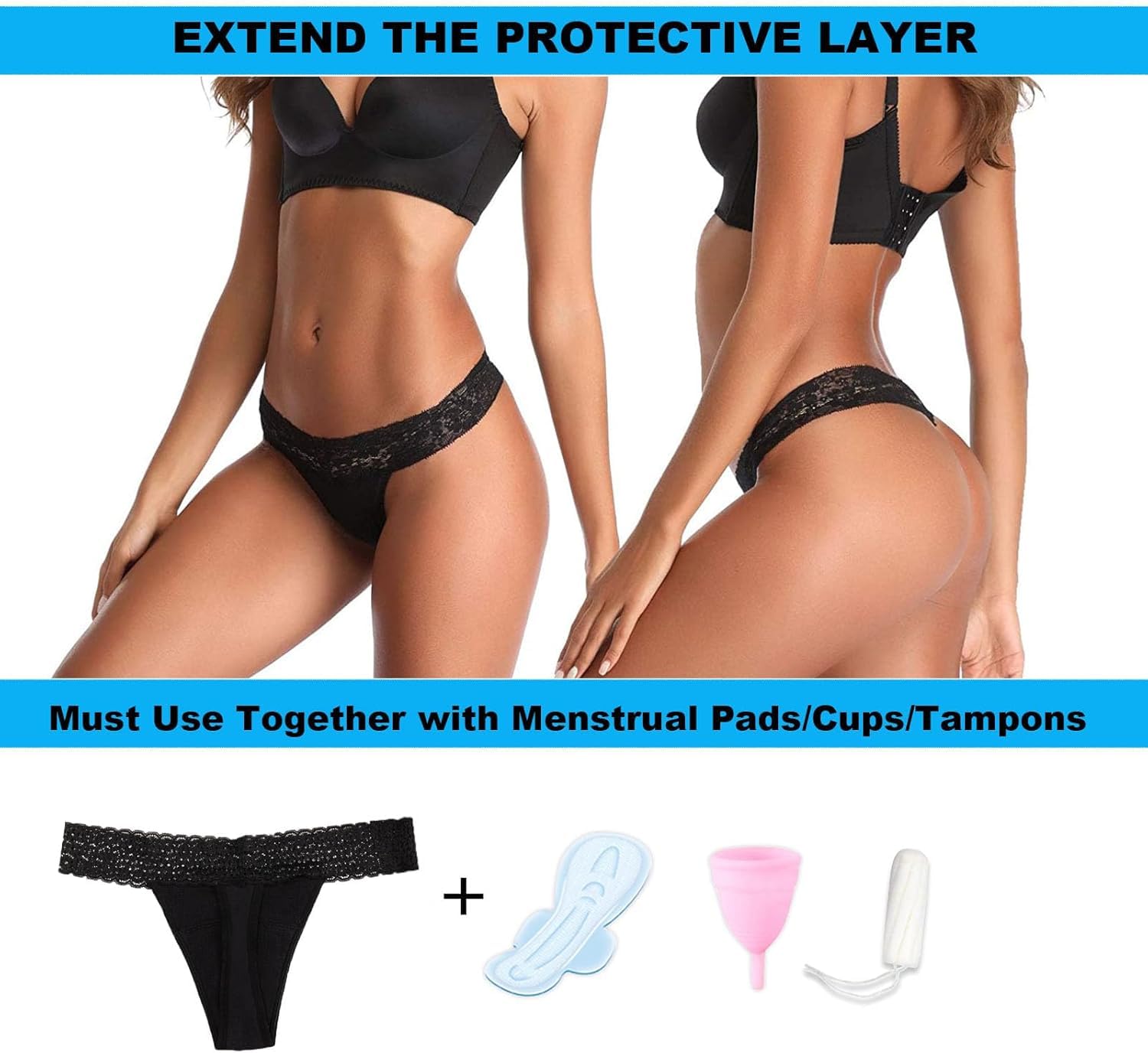 5 Stück Spitze Damen Unterwäsche Tangas, Sexy Dessous Slips Tanga Hipster Unterhosen Tangas Set Unterwäsche, Auslaufsichere Tangas Low Rise Bikini Höschen,Schwarz,XL