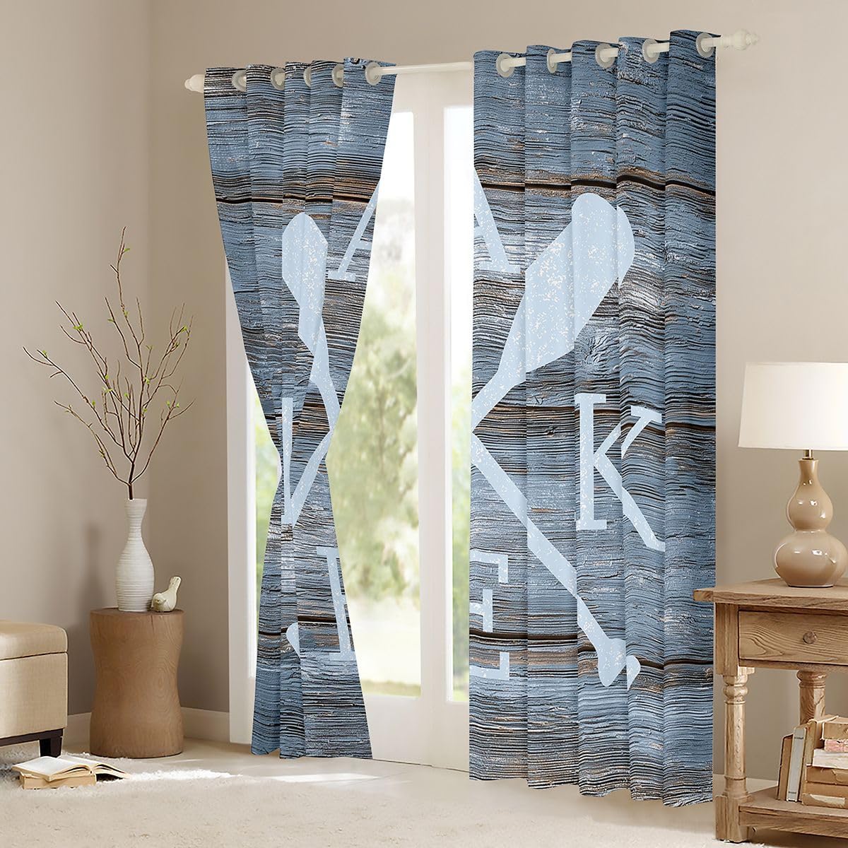 Lake Blackout Curtains 2 Panels 52"Wx63"L The Lake House Decor for The Home,Rustic Farmhouse Cabin Lodge Watercolor Wooden Plank Curtains & Drapes Lake Life Decor Lake Paddle Boat Curtains Lake Decor