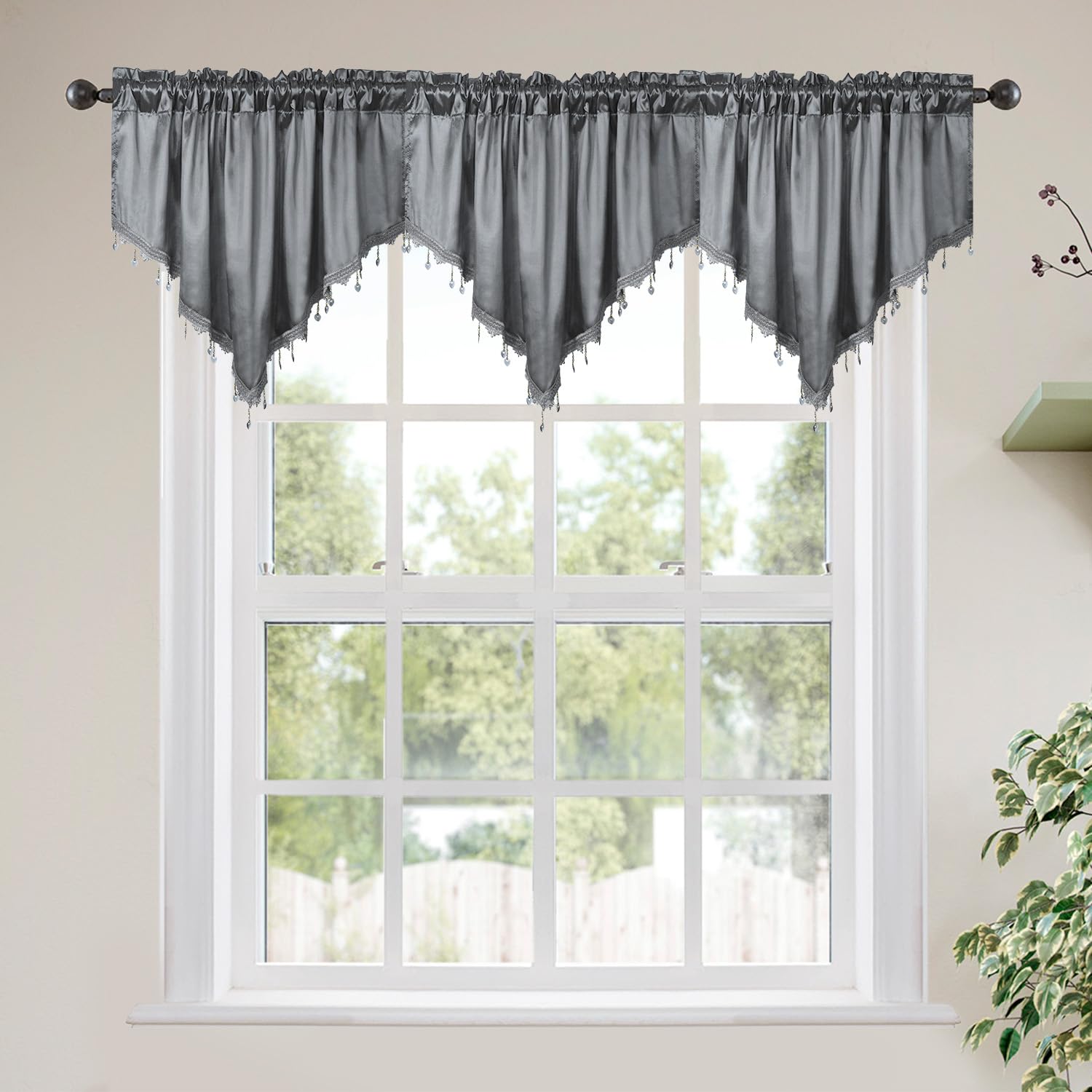 Molaxhome Swag Curtain Scalloped Curtain Valance Drape Sheer Lace Panel 1pc — image 1