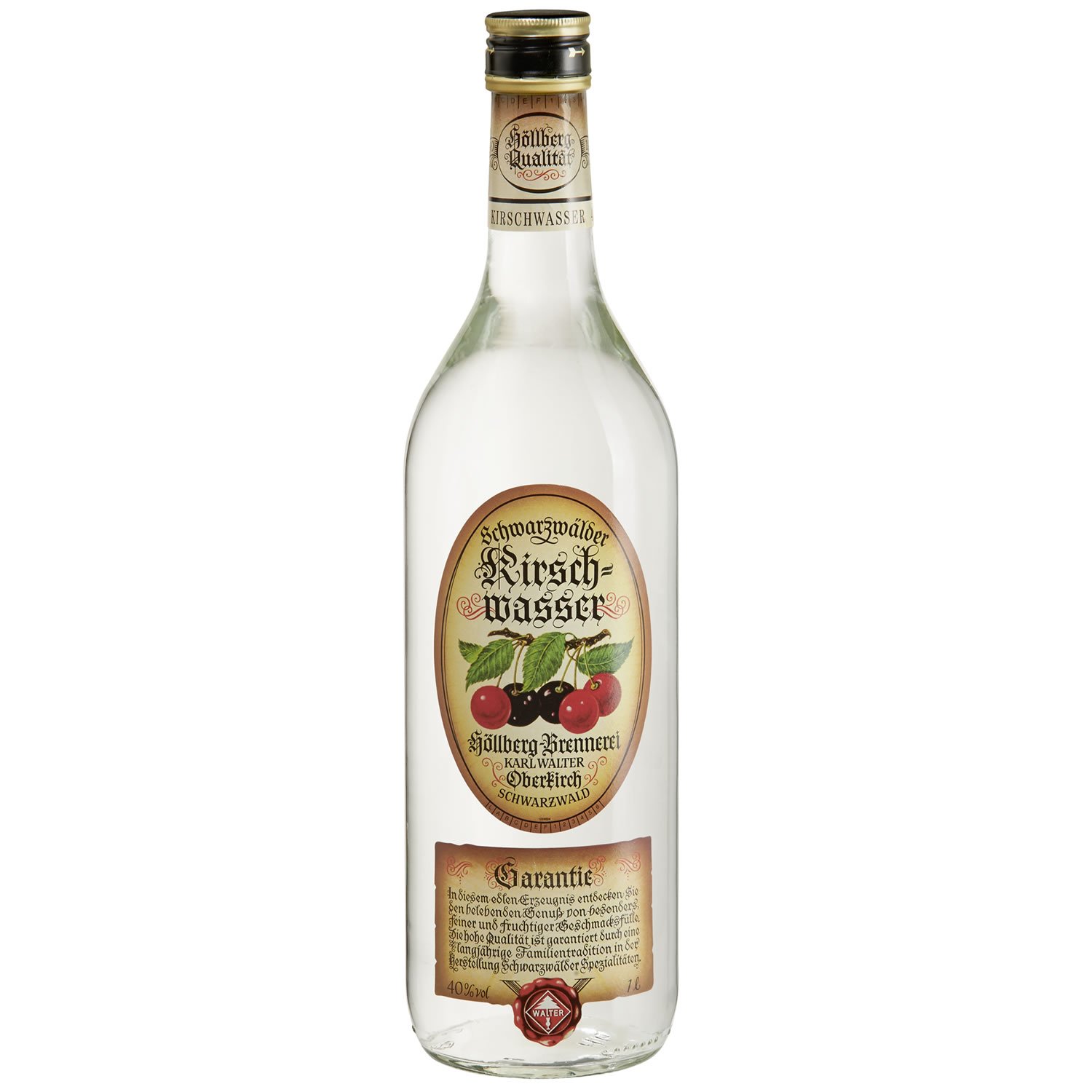 Original Höllberg Kirschwasser 40% vol., 1 Liter | Edler Premium Obstbrand aus dem Schwarzwald