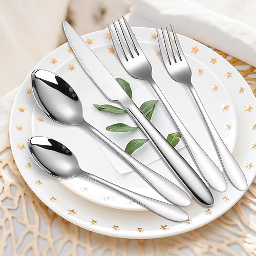 Miniatura 162 de A·HOUSEWARE - Juego de cubiertos iridiscentes con diseño hueco, 20 piezas, acero inoxidable, incluye tenedores, cucharas, cuchillos, utensilios