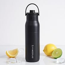 Insulated Stainless Steel Bottle Flip Top Staw Lid | BPA-Free, Refillable, and Insulated | Ideal for Fitness, Outdoor Adventures, and Everyday Use JET BLACK, 34, Fluid Ounces
