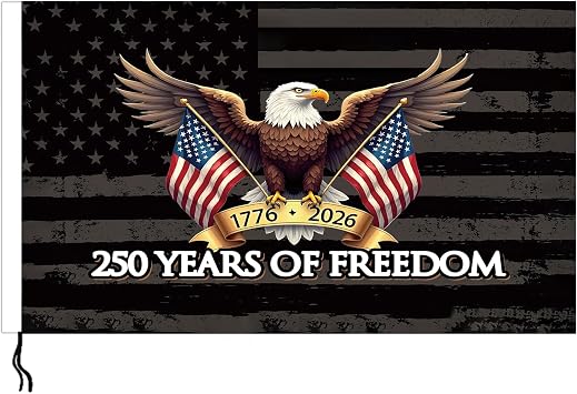 250 Years of Freedom American Motorcycle Flag 1776-2026 Patriotic Double-Sided Eagle & USA Flags Design, 6 9 in Polyester Biker/Luggage Rack Banner