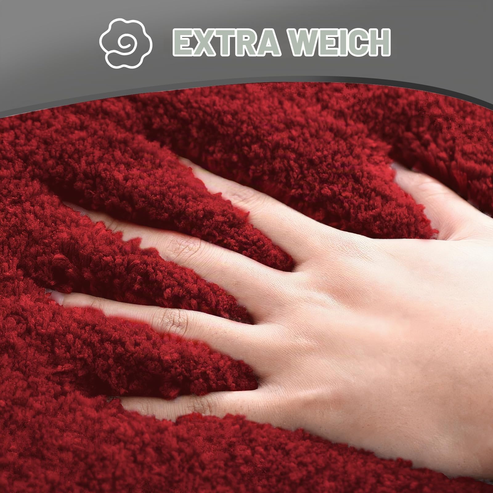 wyewye Mikrofaser-Badematten, 2 cm super dicke Badteppiche, super saugfähige Badezimmerteppiche 50x80 cm und 50x50 cm U-Form, Rot – Ansicht 2