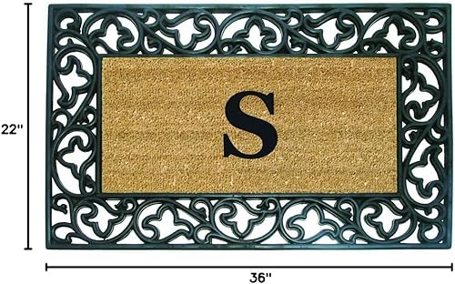Miniatura 3 de Nedia Home Borde Acanthus con felpudo de gomafibra de coco, 22 x 36 pulgadas, monograma S