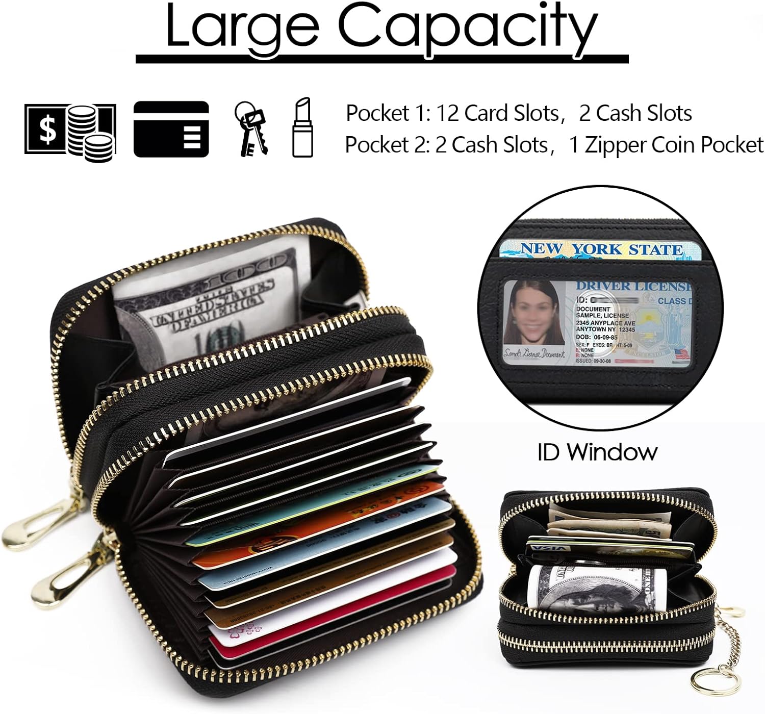 imeetu RFID Credit Card Holder, Small Leather Zipper Card Case Wallet for Women - Image 3