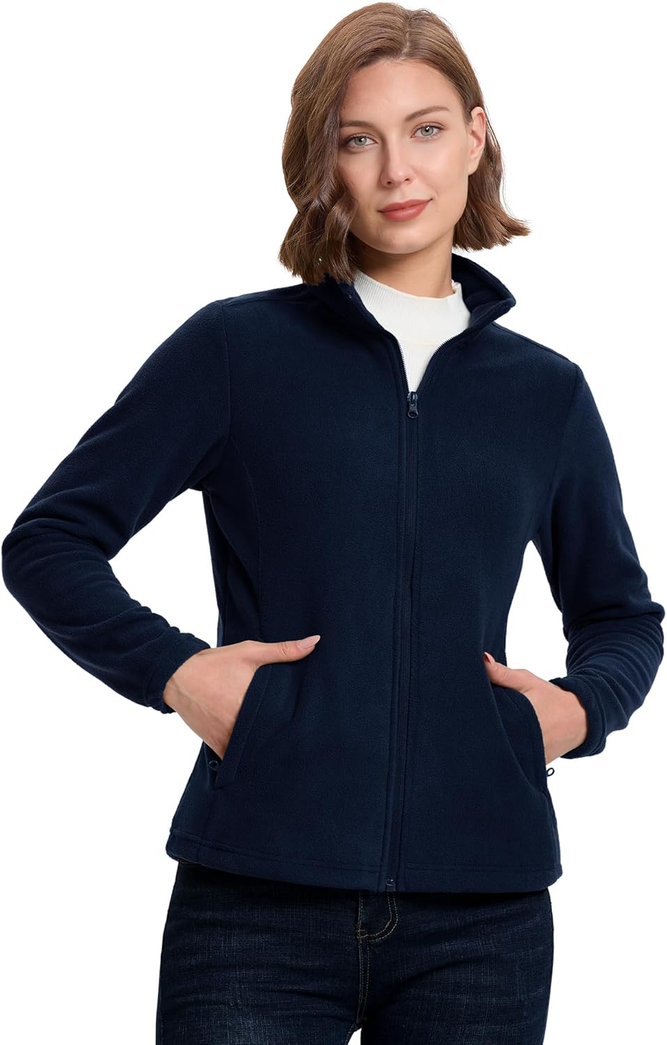 33,000ft Women's Zip Up Fleece Jacket, Long Sleeve Warm Soft Polar Lightweight Coat with Pockets for Winter