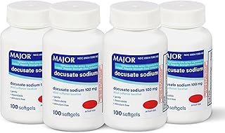 Docusate Sodium 100 mg Softgels for Gentle, Reliable Relief from Occasional Constipation Generic for Colace 100 Softgels per Bottle Pack of 4 Bottles Total 400 Softgels