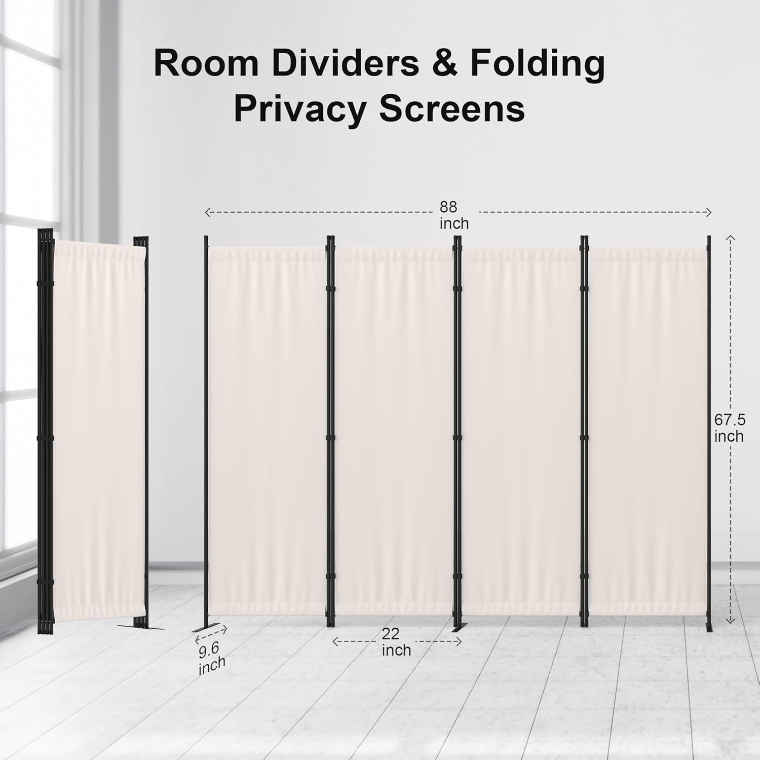 Room Divider 4 Panel Partition Room Dividers & Folding Privacy Screens w/ 3 Metal Feet,88" W Portable Wall Doubles as a Dressing Screen Wall Divider for Office Bedroom Children's Room,White