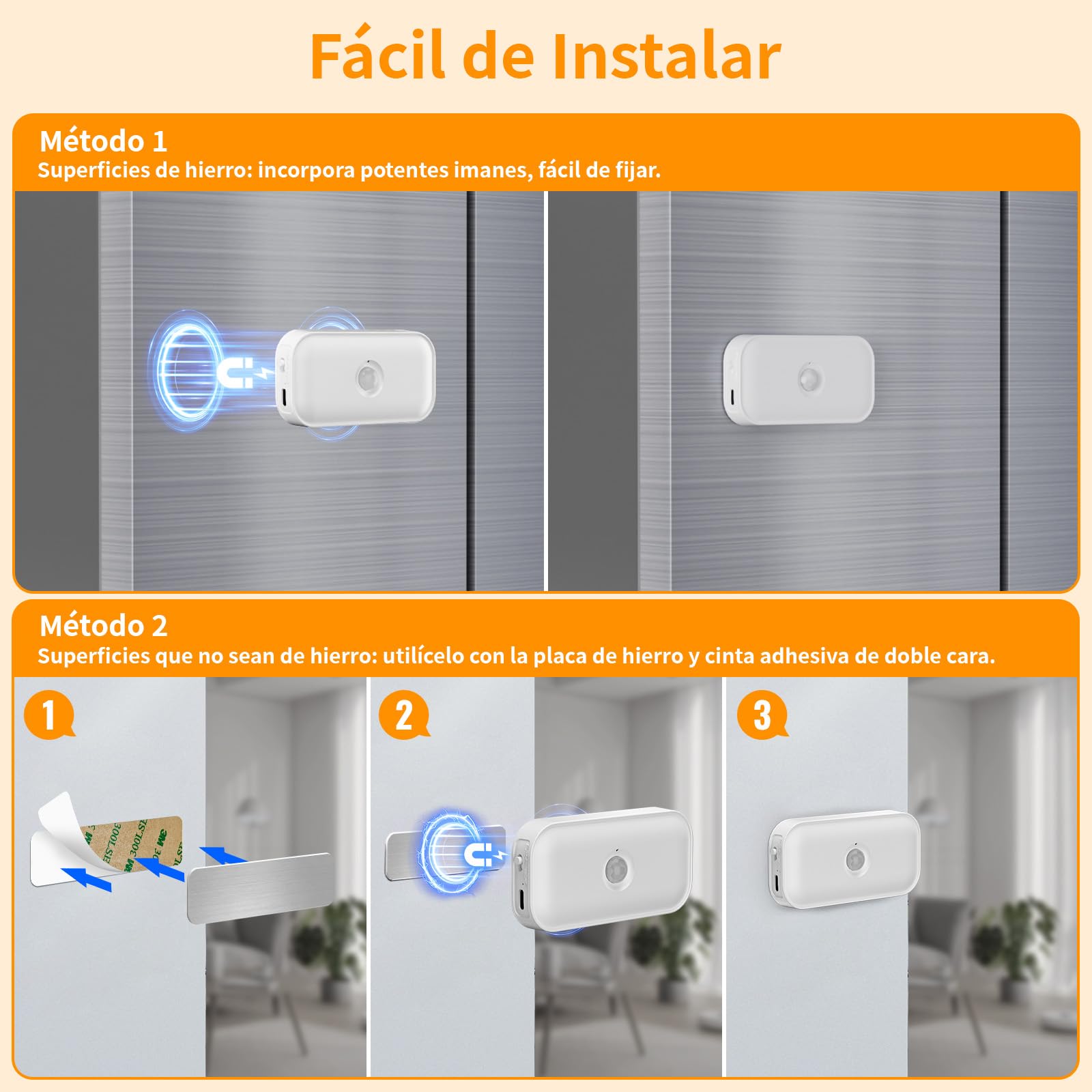 Luz Nocturna con Sensor de Movimiento, [4 Piezas] Recargable Luz Nocturna Infantil con Blanco Cálido, 3 Modos(Auto/Off/Night), Brillo Ajustable, Luz Noche para Niños, Pasillo, Escaleras y Dormitorio