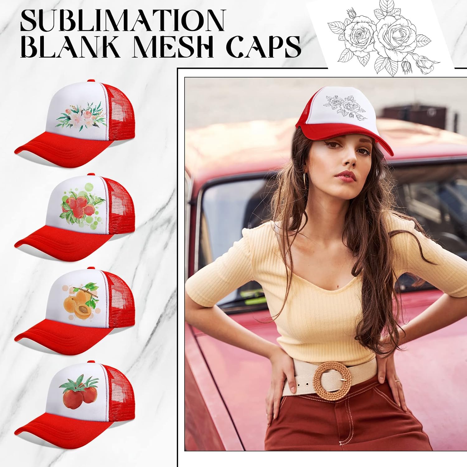 Vabean 24 Pack Sublimation Blank Cap Trucker Mesh Cap Unisex Plain Blank Baseball Hat for DIY Embroidery Sublimation Printing - Image 6