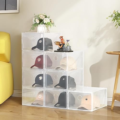Miniatura 7 de Paquete de 8 cajas organizadoras de sombreros para béisbol, almacenamiento de sombreros de plástico transparente de tamaño XL, organizador de