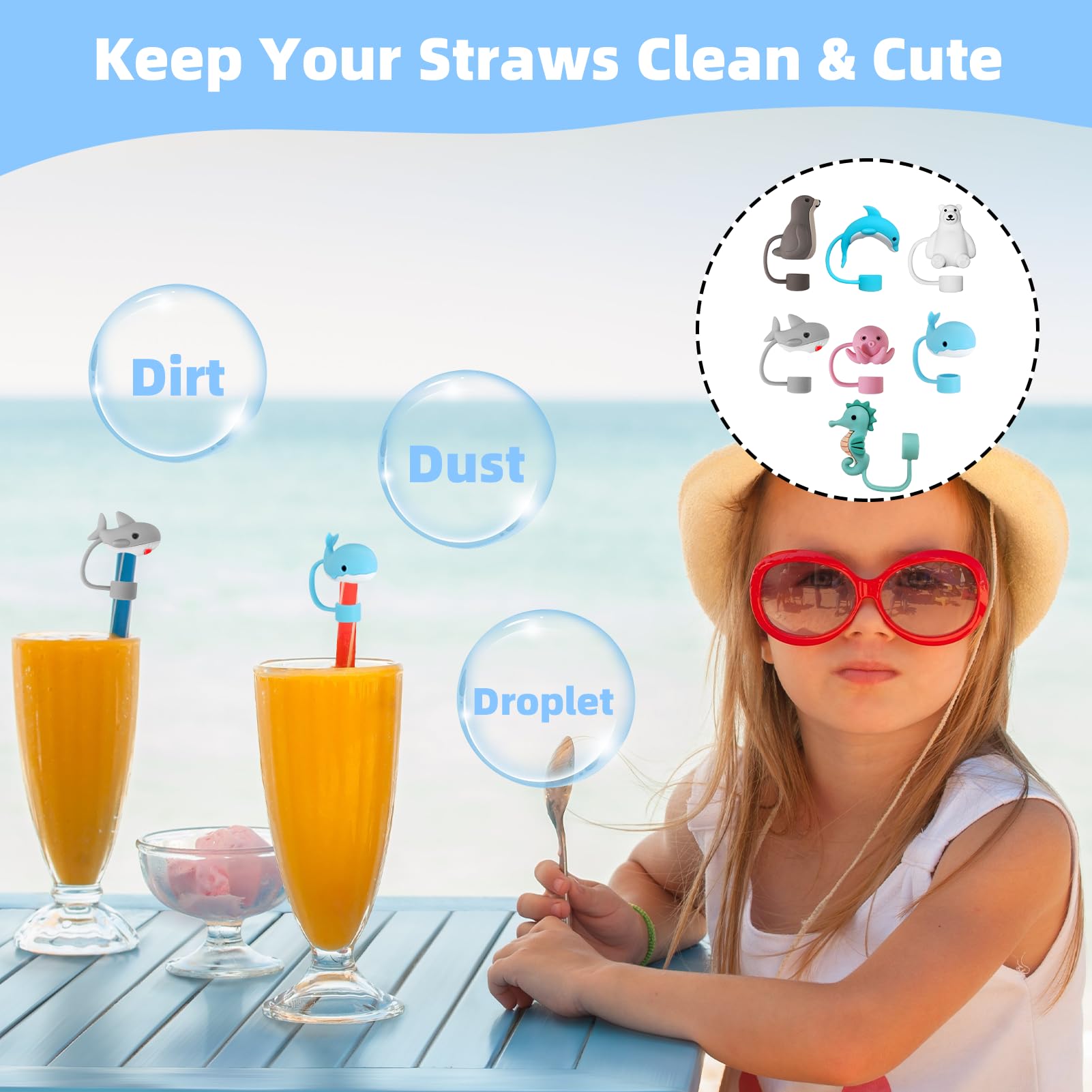 Lot De 7 Couvercles De Paille Stanley Cup - Motif Animaux