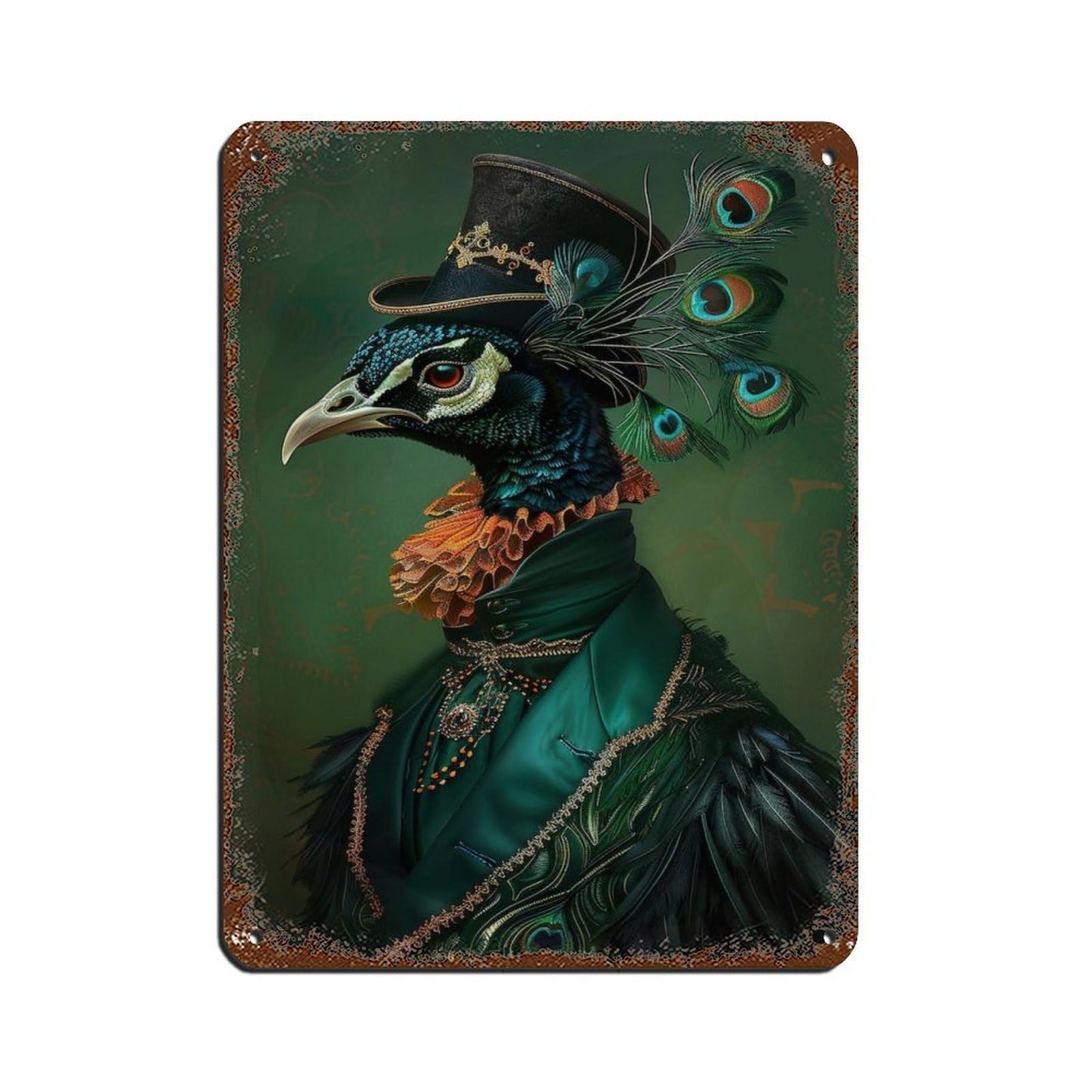 Dark Renaissance Peacock Painting Poster Tin Sign Vintage Metal Pub Club Cafe Bar Home Wall Art Decoration Poster Retro 12x16inch(30x40cm)