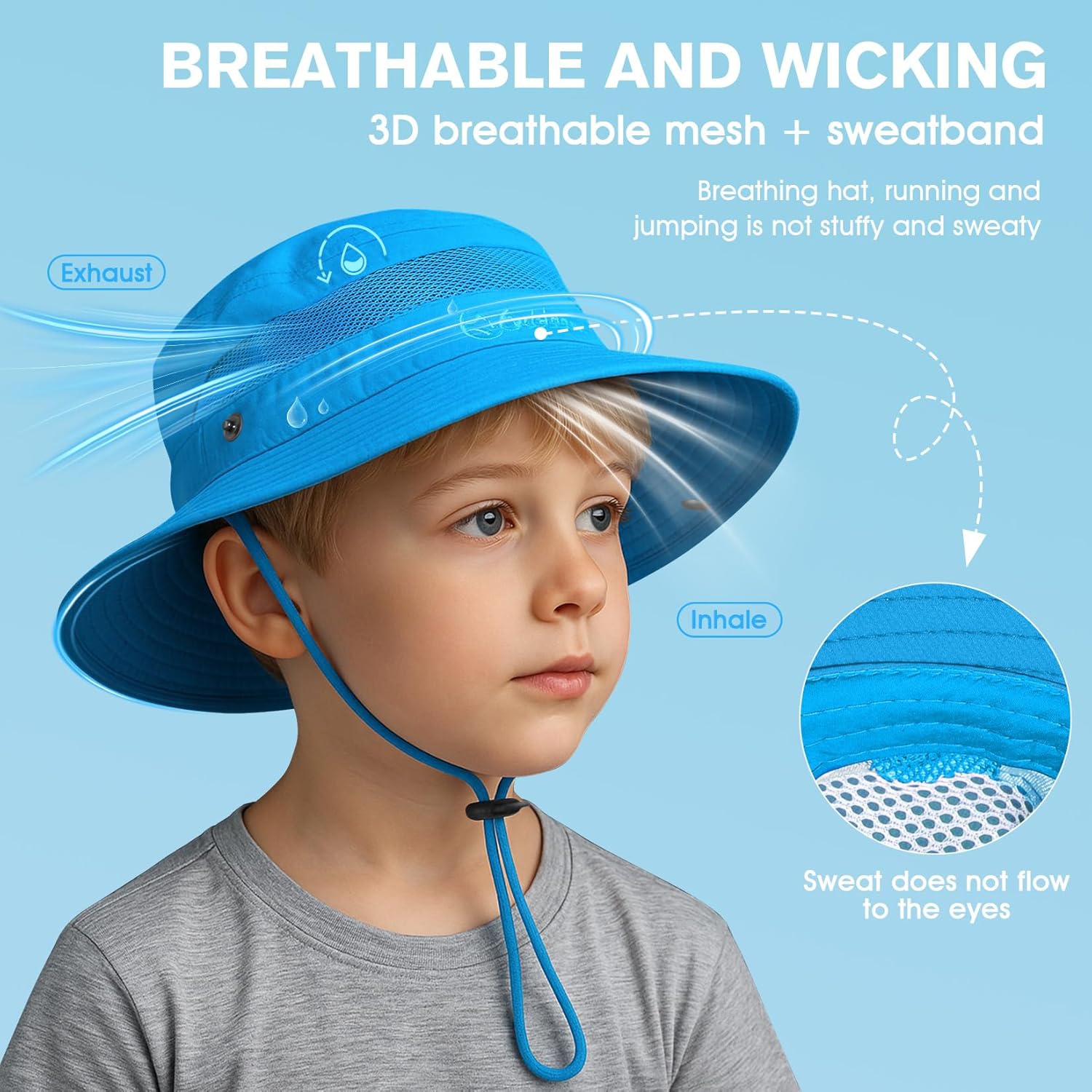 Century Star Outdoor Kids Sun Hat UPF 50+ Quick Dry Adjustable Bucket Hat Windproof Waterproof Beach Fishing Safari Hat - Image 2