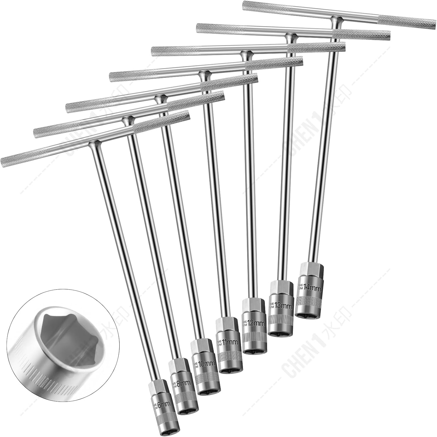 14Pcs T-Handle Wrenches Metric Socket Set, 6mm,-19mm Cr-V, Chrome Vanadium Steel T Handle Wrench Hex Socket for Motorcycle Bicycle Car Dirtbike Repair (14 Pack)