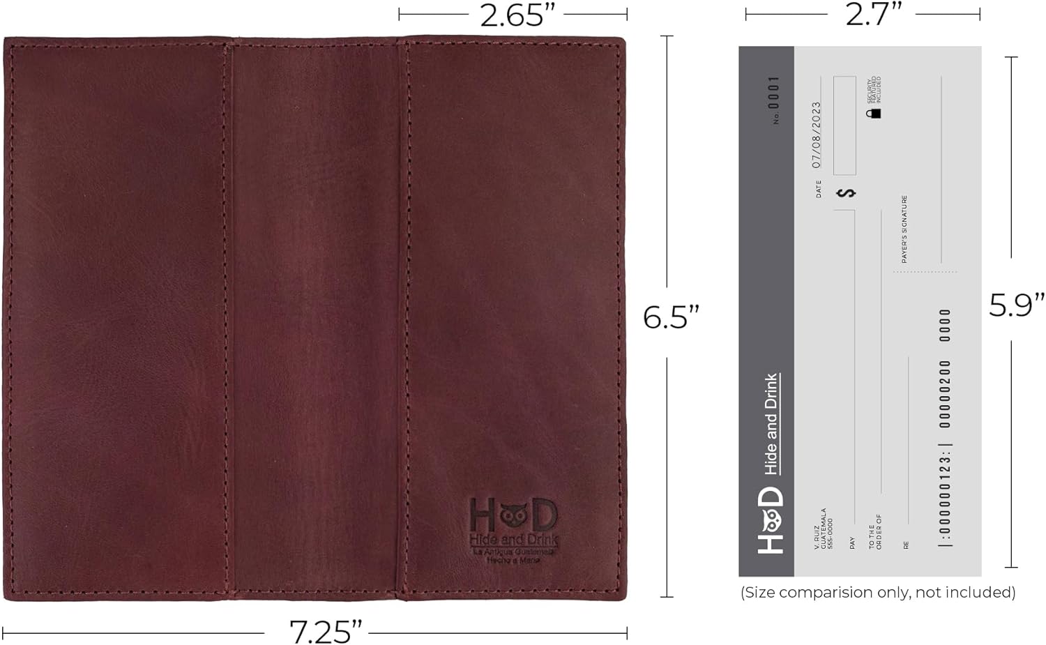 Hide & Drink, Checkbook Cover, Minimalist Organizer for Personal or Business Finances, Bill Holder, Full Grain Leather, Handmade, Sangria - Image 6