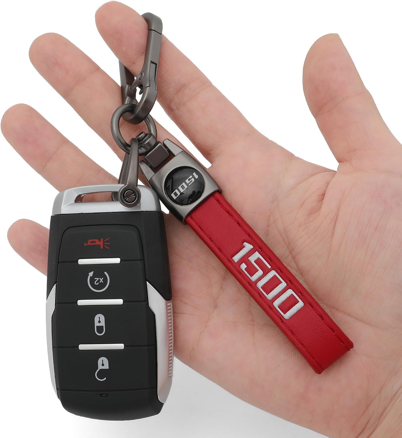 LINOAH Key Chain for Ram 1500 Leather Car Keychain, Compatiable With Dodge Ram 1500 Accessories, Red Key Chain with 360 Degree Rotatable, Anti-Lost D-Ring