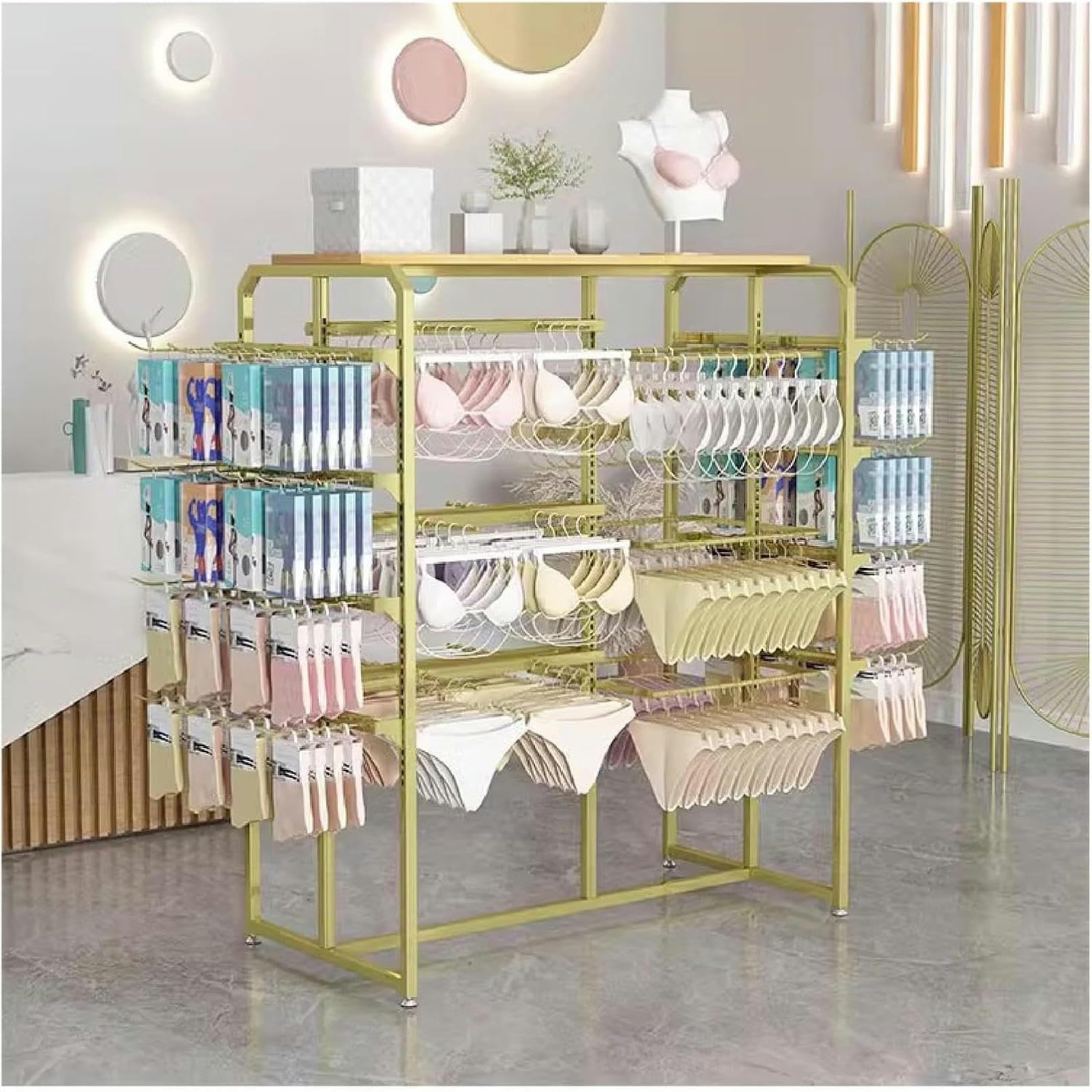 DETMOL Clothes racks, clothes shelves, lingerie display stands for clothing stores, boutiques, retail, lingerie, garment racks, commercial storage shelves, socks, bras, panties, scarves, gloves, or