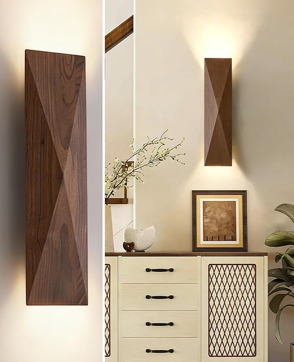 OROILUPU Walnut Wood Wall Sconce, 15.7 Inch Wabi Sabi Wall Light Fixture with Rectangle Natural Wood Lampshade, Japanese Style Mid Century Modern Wall Sconces for Bedside Bedroom Living Room Kitchen by OROILUPU - Used condition - US$99.74