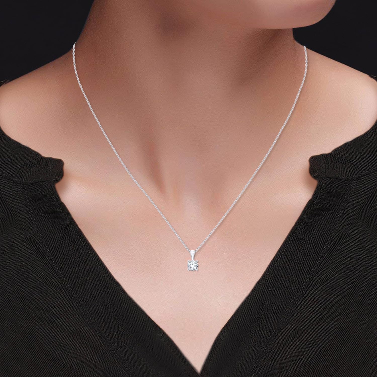 SAVEARTH DIAMONDS 1/2-1.00 Carat Diamond, 14K Gold 4 Prong Set Round-cut Lab Grown Diamond Solitaire Pendant Necklace (G-H, VS-SI) Jewelry for Women