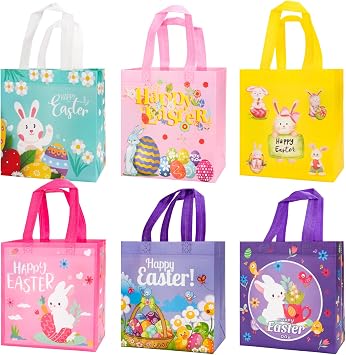 CSYY Easter Tote Bags, 6 PCS Reusable Non-Woven Waterproof Easter Bags for Holiday Favors, Kids 22 x 23 x 11 cm
