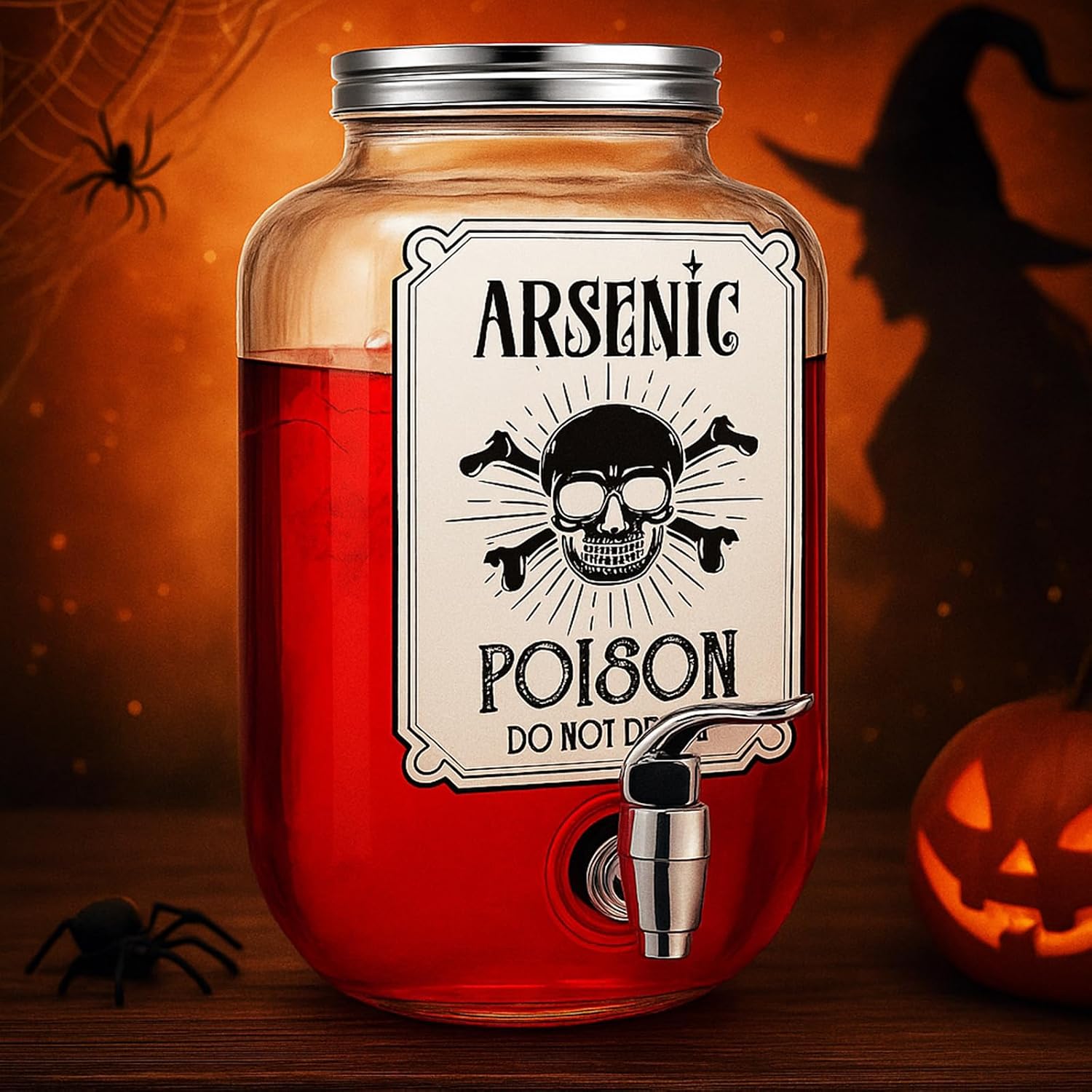 Vesici 1.06 Gallon Halloween Drink Dispenser Glass, Spooky Skull