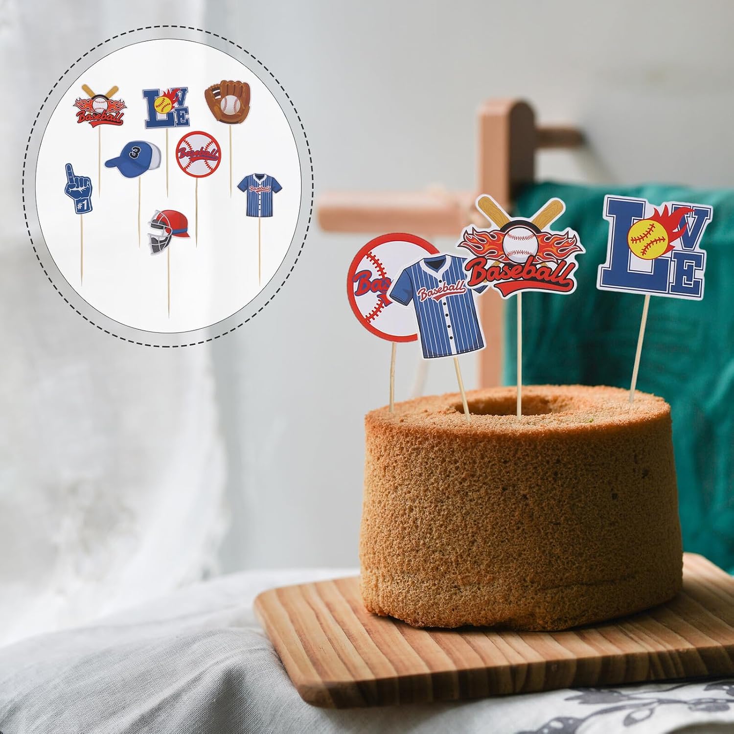 Baseball Cake Toppers Party Cupcake Decorations 24pcs Non-edible Sports Themed Cake Picks for Boys Birthday Party Supplies