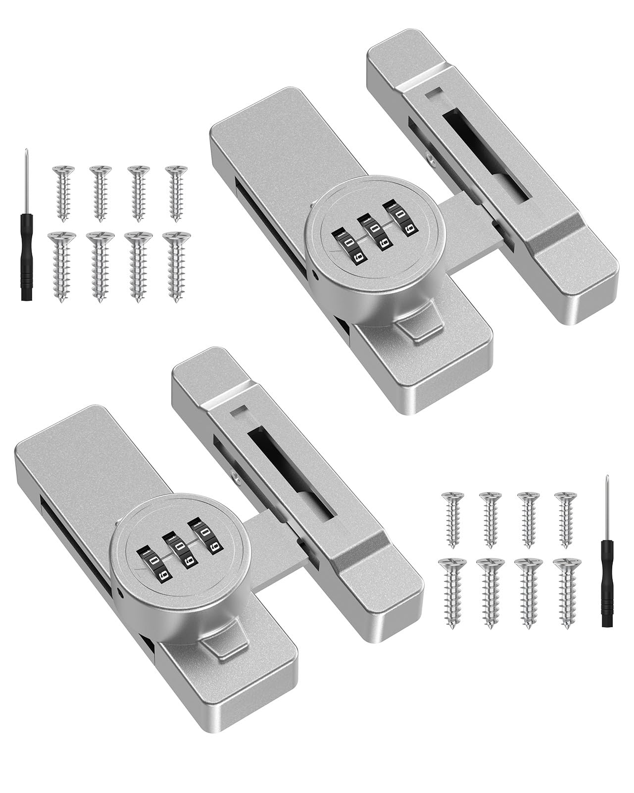 BiceNoning Sliding Barn Door Lock, 3-Digit Password Keyless Closet Door Lock, Zinc Alloy Pantry Door Latch with 90/180-Degree for Fence Cupboard Outdoor Closet Bathroom (2, Silver) โ image 1