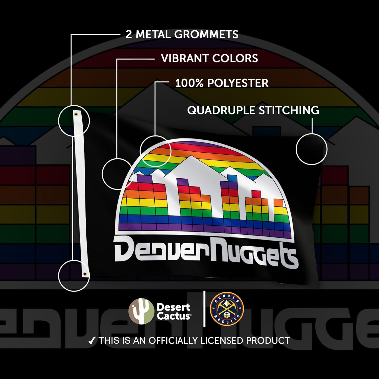 Desert Cactus Denver Nuggets Flag NBA 100% Polyester Indoor Outdoor 3x5 feet National Basketball Association Team Flags (Design J)