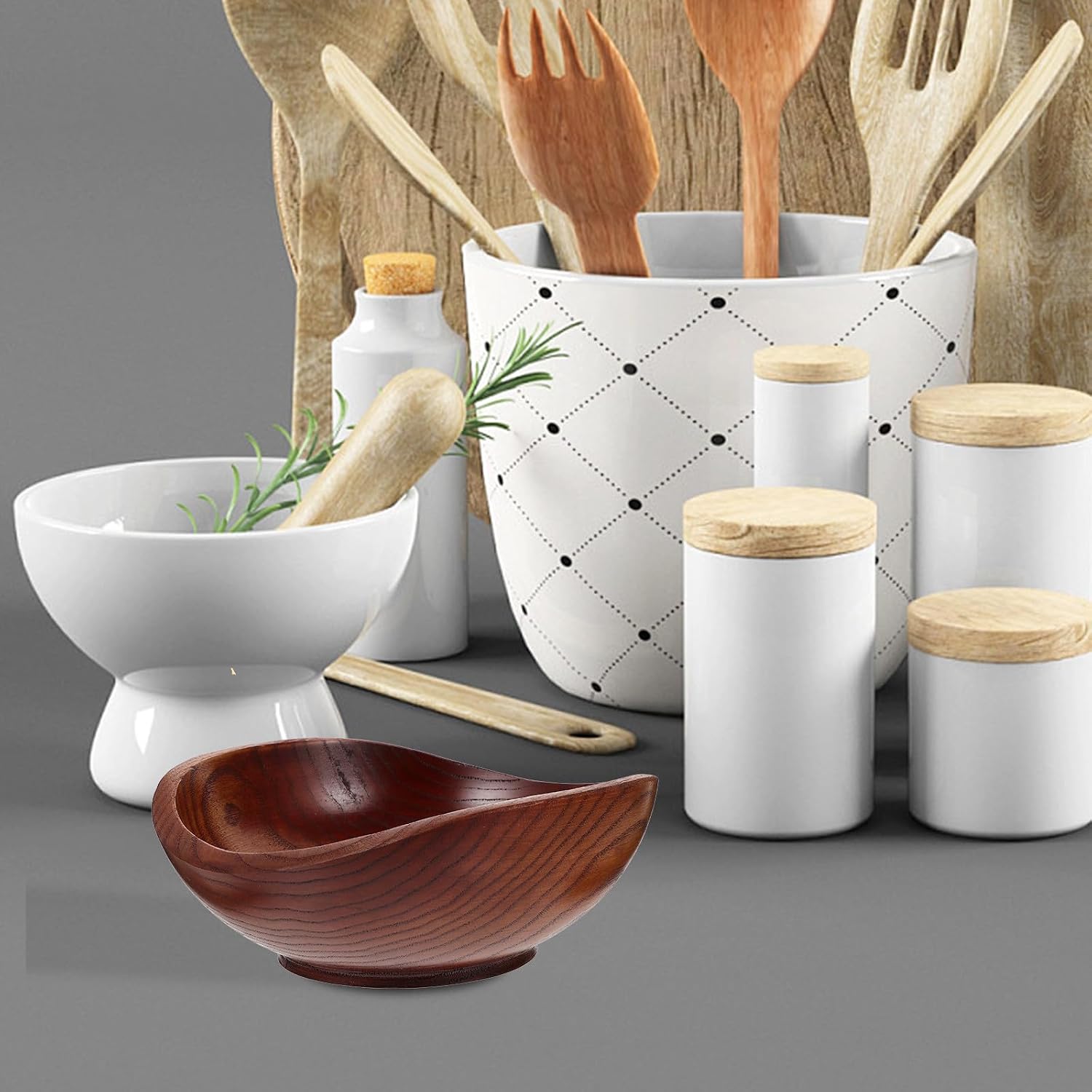 Large Wooden Salad Bowl for Serving Soup and Fruit in Brown Wood | Smooth Edges, Easy to Clean, Practical Anti Scald Design, Bars Restaurants