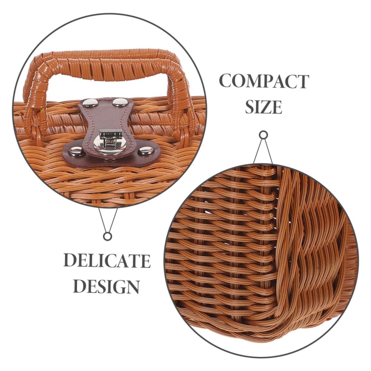 Valigia Vintage Manico, Scatola Portaoggetti Intrecciata Piccola | Finta Pelle e Plastico, Capienza Ampia, Chiusura Blocco, Stile Simulato Rattan