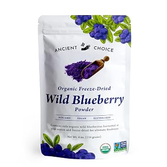 Ancient Choice - Wild Blueberry Powder 4 ounces | USDA Organic | Freeze Dried | Non-GMO | Sourced From Pristine Countryside | Vegan Superfood | Vegetarian | Smoothie | Baking | Fiber | Prebiotic