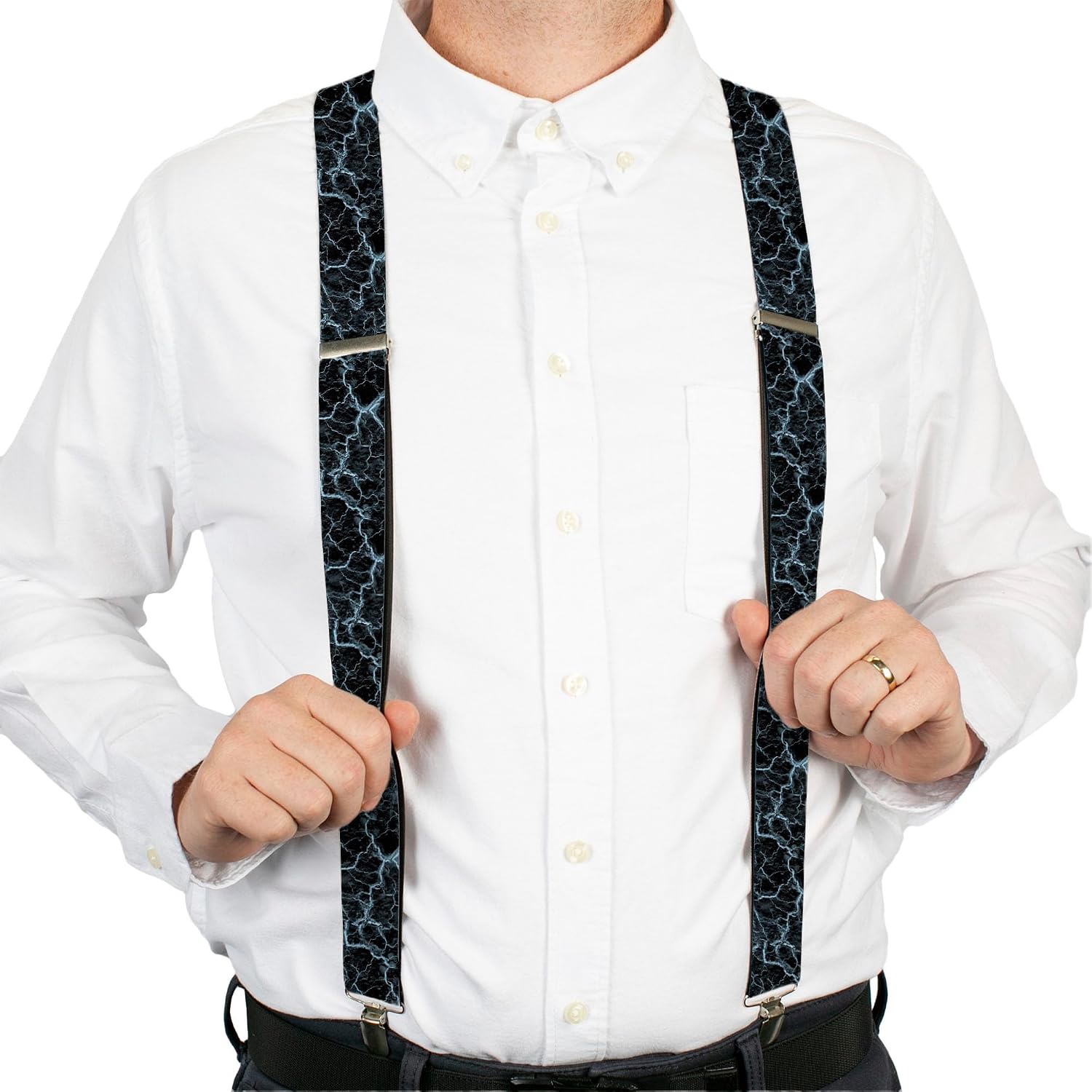 Buckle-Down Suspenders, Marble Black Baby Blue