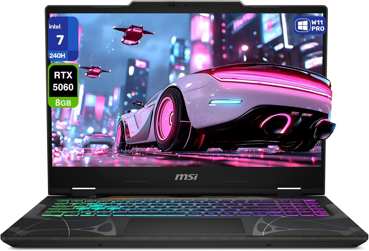msi Cyborg 15 Gaming Laptop, Intel 7-240H, 32 GB DDR5 RAM, 1 TB PCIe SSD, 15.6" FHD (1920x1080) 144 Hz IPS Display, Nvidia G-Force RTX 5060, 4-Zone RGB Keyboard, W11 Pro, Translucent Black