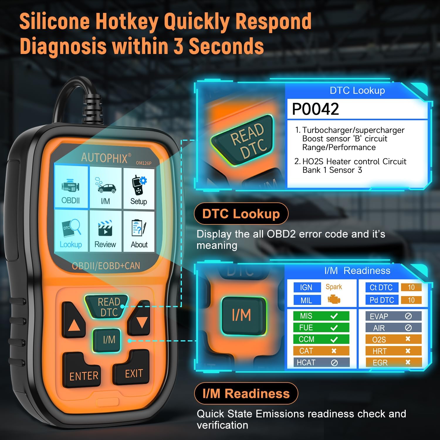 AUTOPHIX OBD2 Scanner Enhanced OM126P Vehicle Code Reader Auto Diagnostic Scan Tool Check Engine Light Read/Erase Fault Code Smog Test for All OBDII Cars After 1996[Upgrade Version]