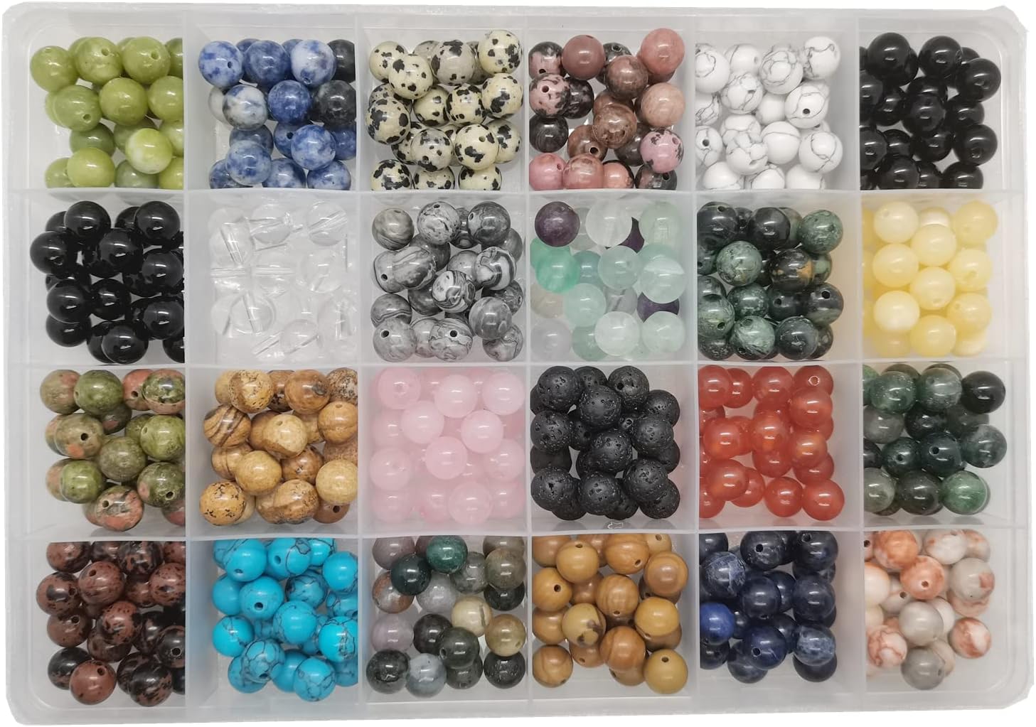 Baixiyan 480pcs Round Beads Polished Beading 8mm Loose Beads Gemstone Crystal Energy Stone Healing Power for Jewelry Making (24 Materials)