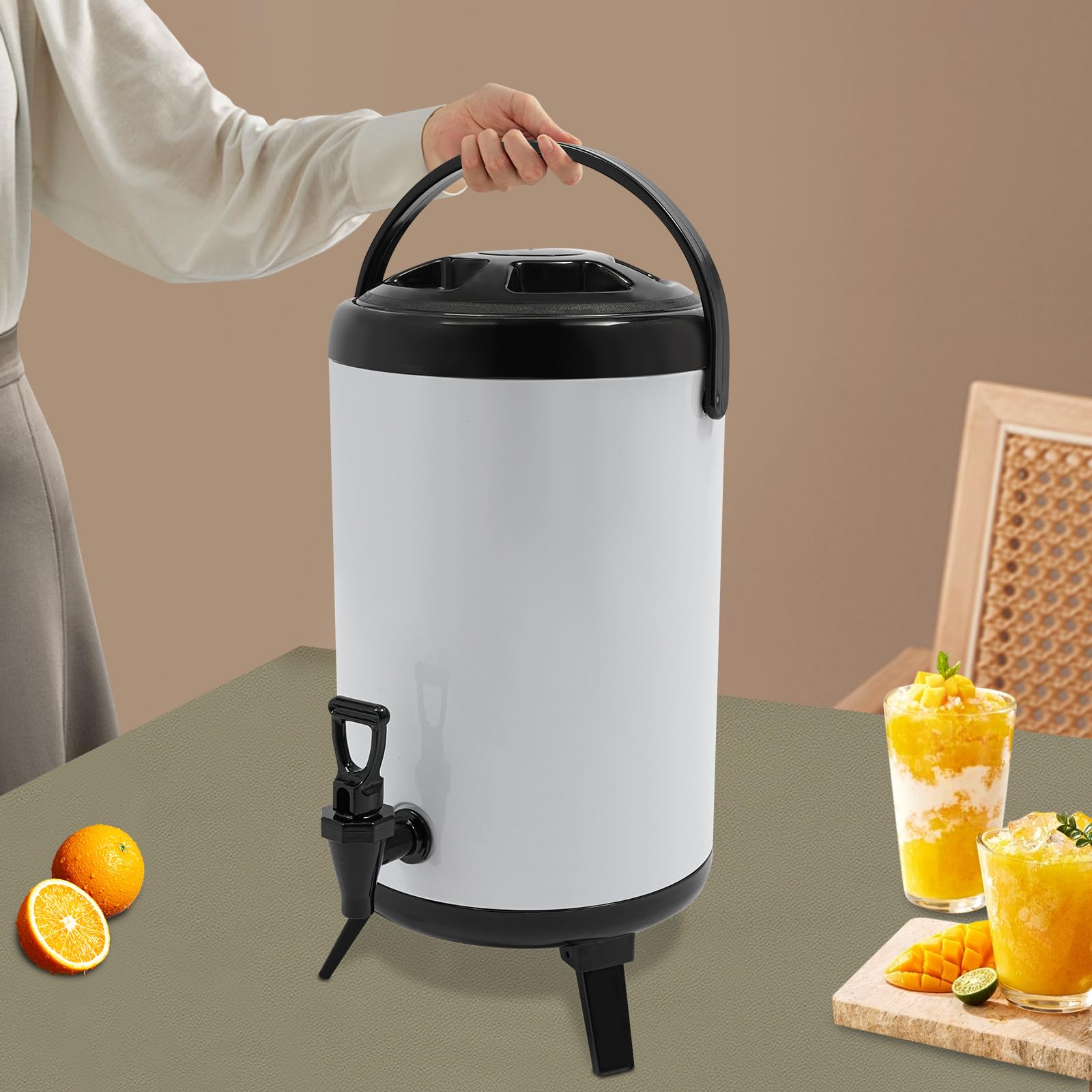 Dispenser per bevande calde, termostato, barile isolato in acciaio inox, dispenser a doppia parete con rubinetto, mantiene acqua, latte, tè, succhi di frutta, 10 l (bianco)