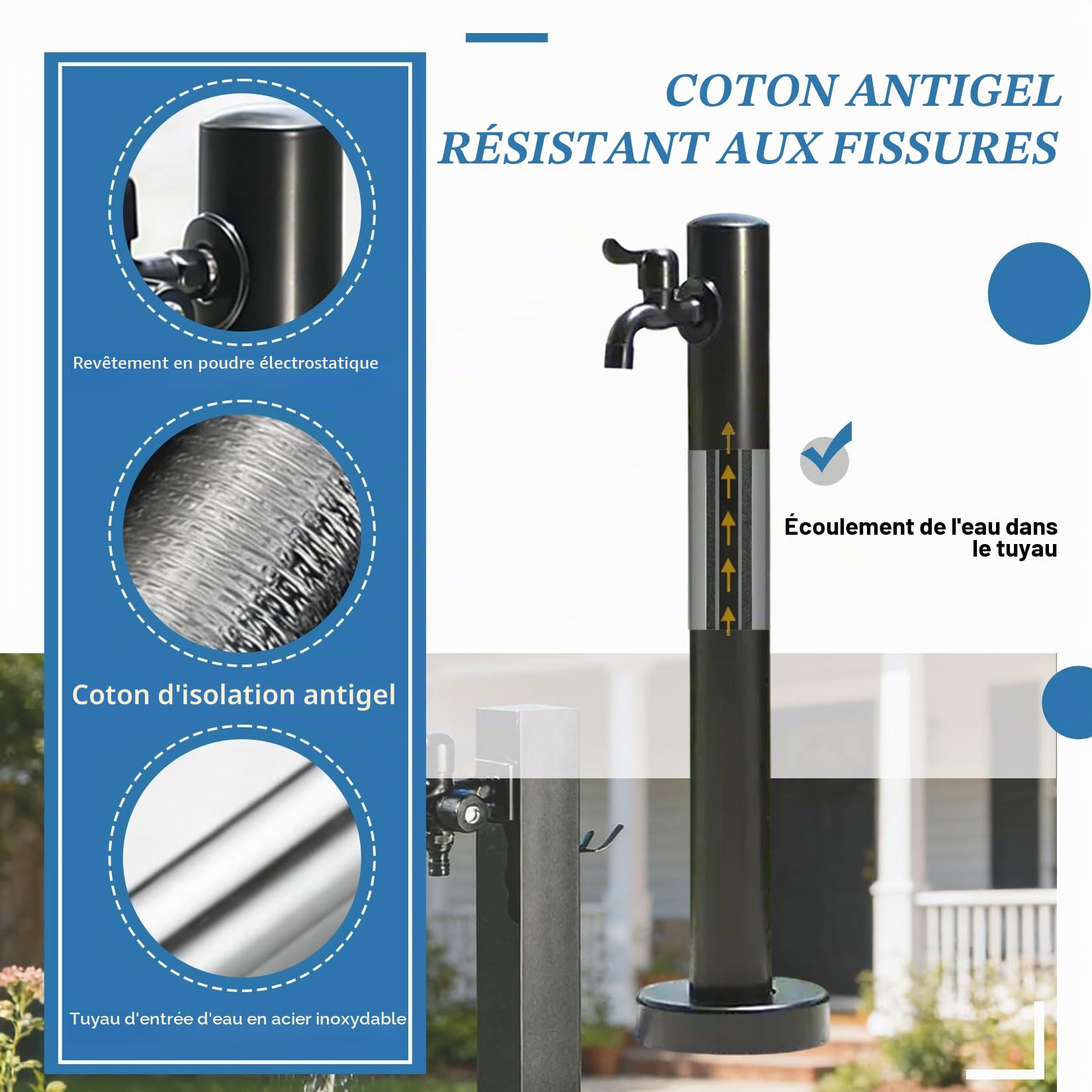 Colonne d'eau de jardin autoportante,Robinet à colonne d'eau extérieure résistant au gel,distributeur d'eau en acier inoxydable,fontaine d'eau pour terrasse,irrigation agricole 60cm Noir F
