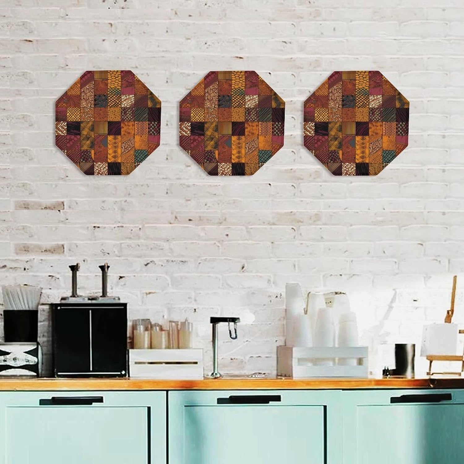 Ctagon Metal Sign for Home, Modern Display Plate for Kitchen, African Style Patchwork Plates Accent Hanging Wall Decorations 3PCS for Living Room, Bedroom, Hallway, Hotel