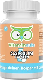 Calcium Kapseln - hochdosiert 120 mg aus Calciumcarbonat - bioaktiv & vegan - Produktion in Deutschland - laborgeprüft - für Erwachsene & Kinder - Kalzium Kapseln statt Tabletten - Vitamineule®