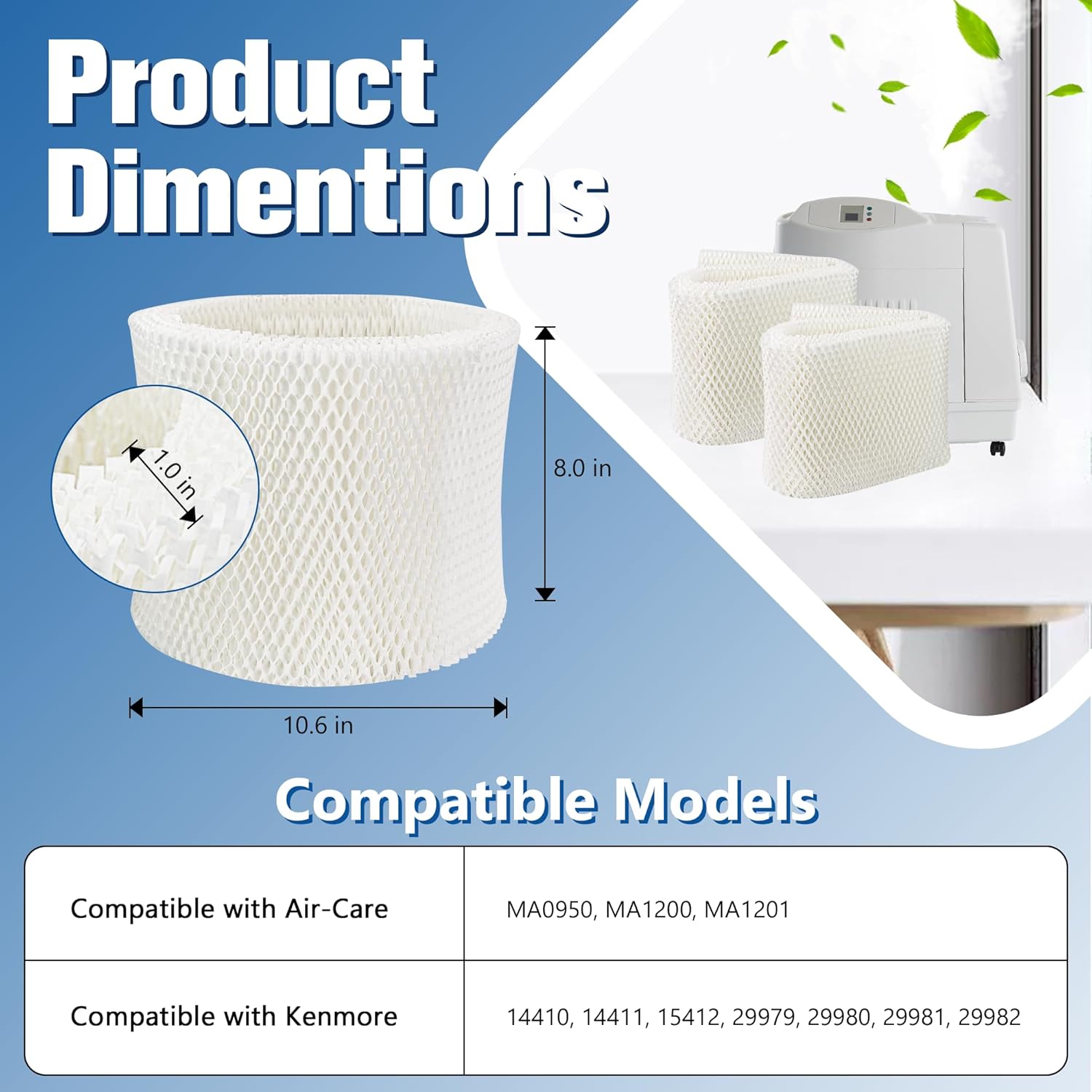 Funmit MAF1 Super Humidifier Wick Filter (4 Pack) Replacement for Air-Care MA1200, MA1201, MA0950 and Kenmore 14906, 14410, 14411, 15412, 29979, 29980, 29981, 29982 Humidifiers