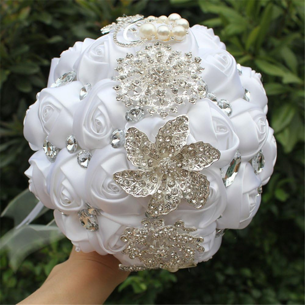 Advanced Customization Romantic Bride Wedding Holding Bouquet Roses with Bead & Diamond Accessory,18CM (Pink+Red+Ivory)