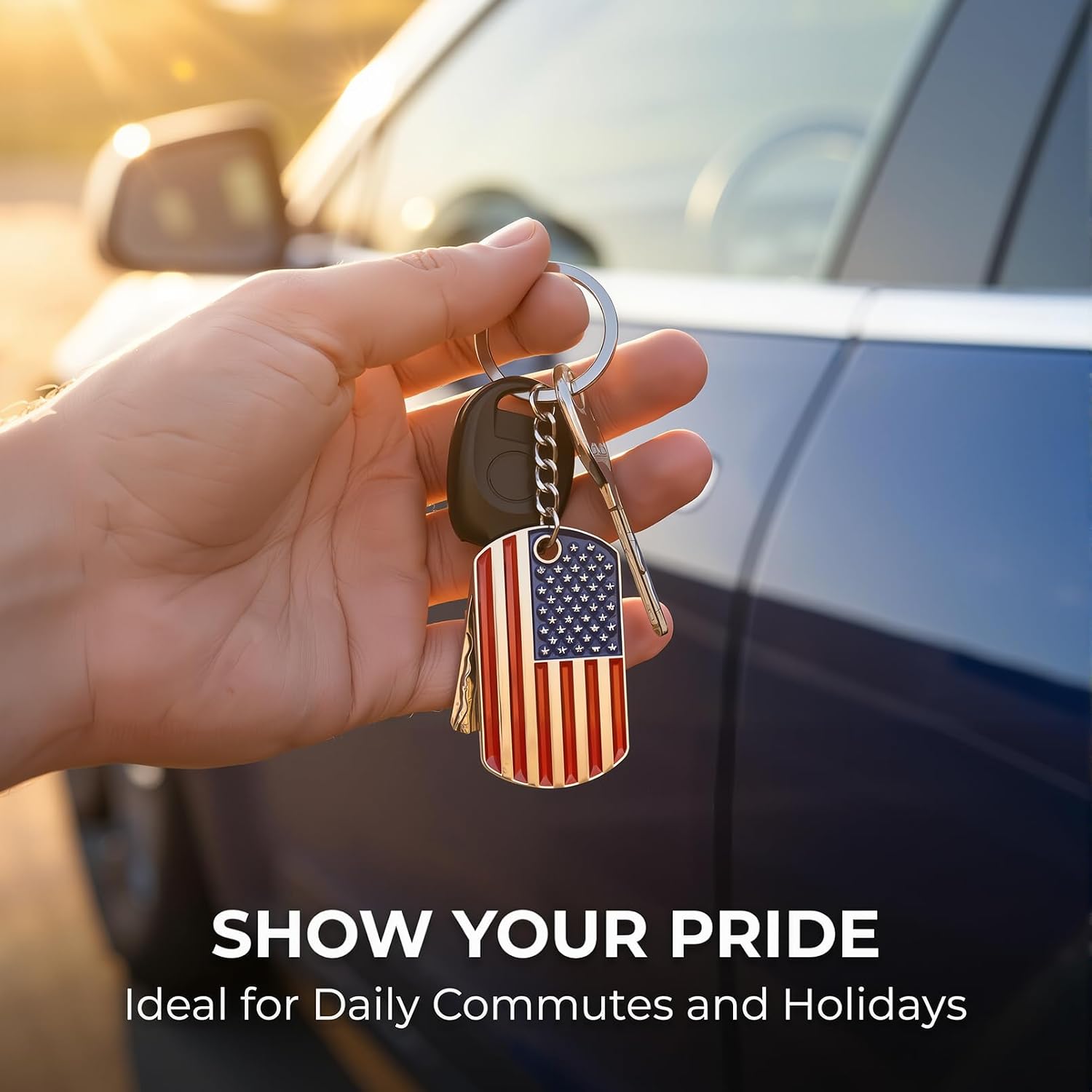 Official American Flag Keychains Set of 4 Pack - USA Patriotic Flag Keychain - Metal Key Rings Smooth Finish - Ranger Souvenir Men