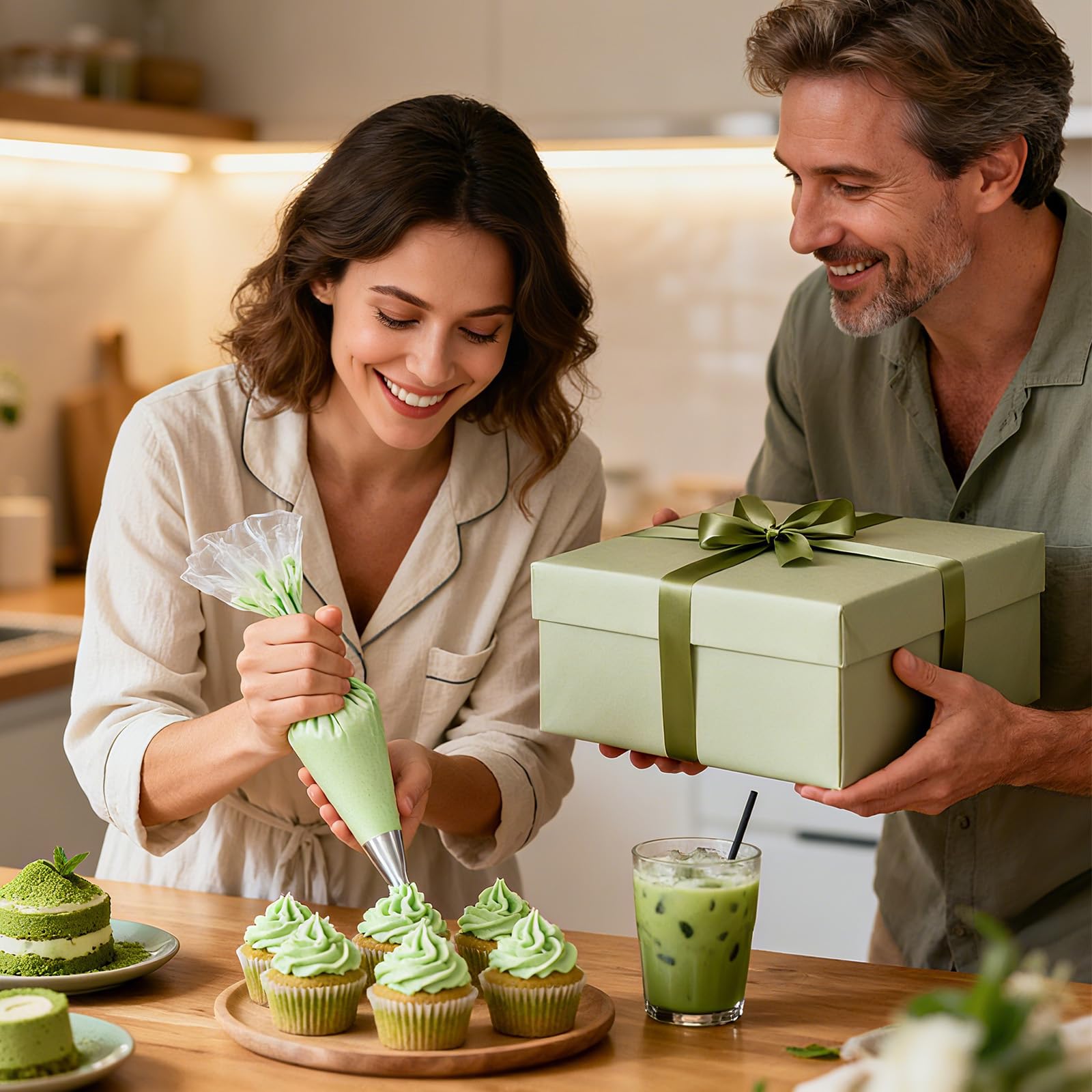 Matcha Kit 8 Piezas – Set para la Ceremonia Japonesa del Té con Cuenco con Pico, Batidor de Bambú (Chasen), Soporte, Chashaku y Tamiz – Regalo para Amantes del Matcha, Beige
