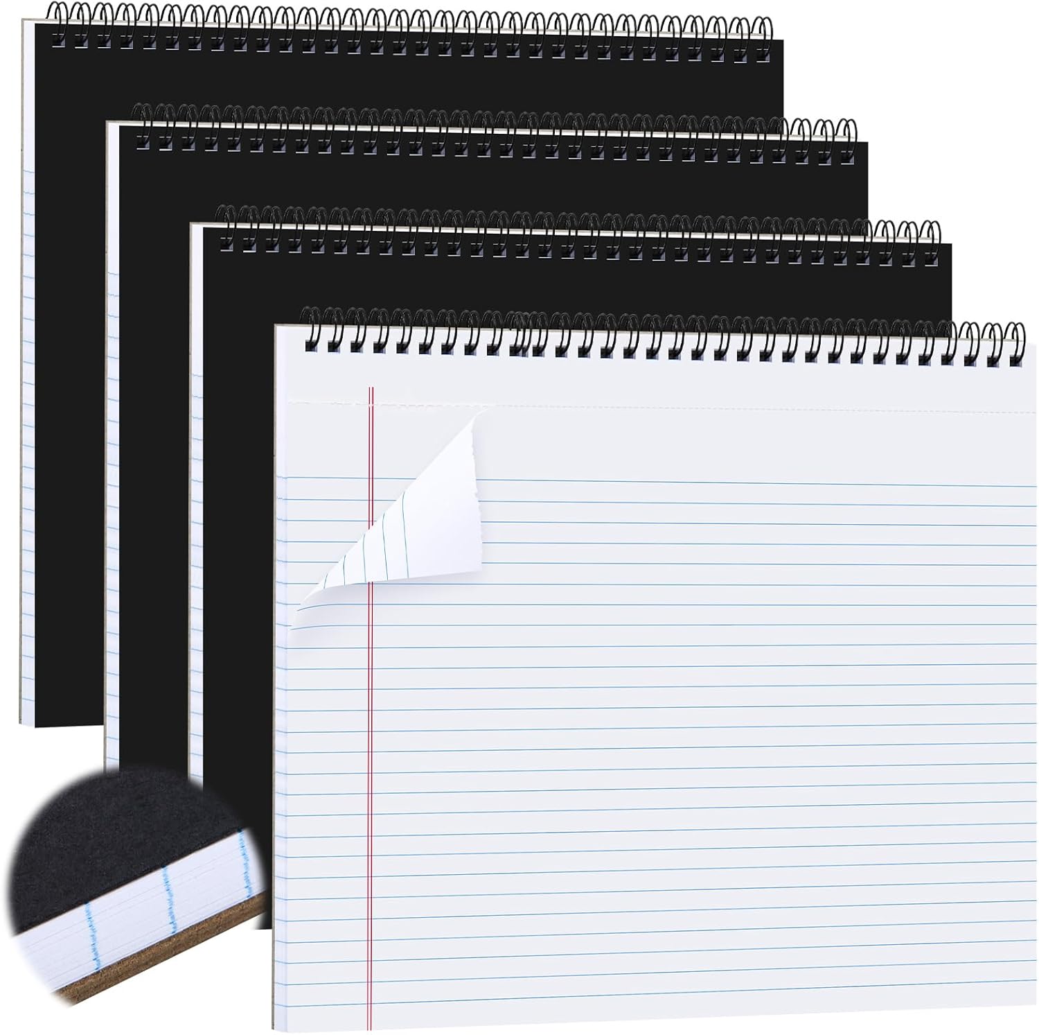 MotiMind 4 Pcs Legal Pads Landscape Notebooks Hole Punched Top Spiral Bound Notebooks 11 x 9.5 Inch College Ruled Drawing Notepad Tear Line for Removal 50 Sheet Office Steno Book(White)