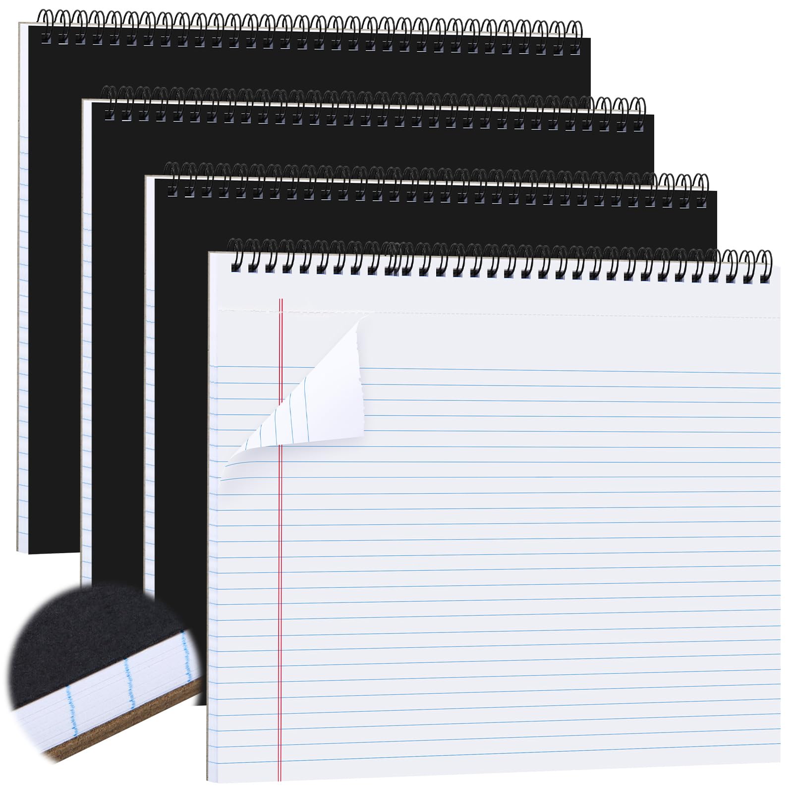 4 blocchi legali a 3 fori con rilegatura a spirale, 28,9 x 24,9 cm, blocco note a righe per una facile rimozione, 50 fogli 80 g/m² a righe per ufficio, ufficio, casa, ufficio, forniture