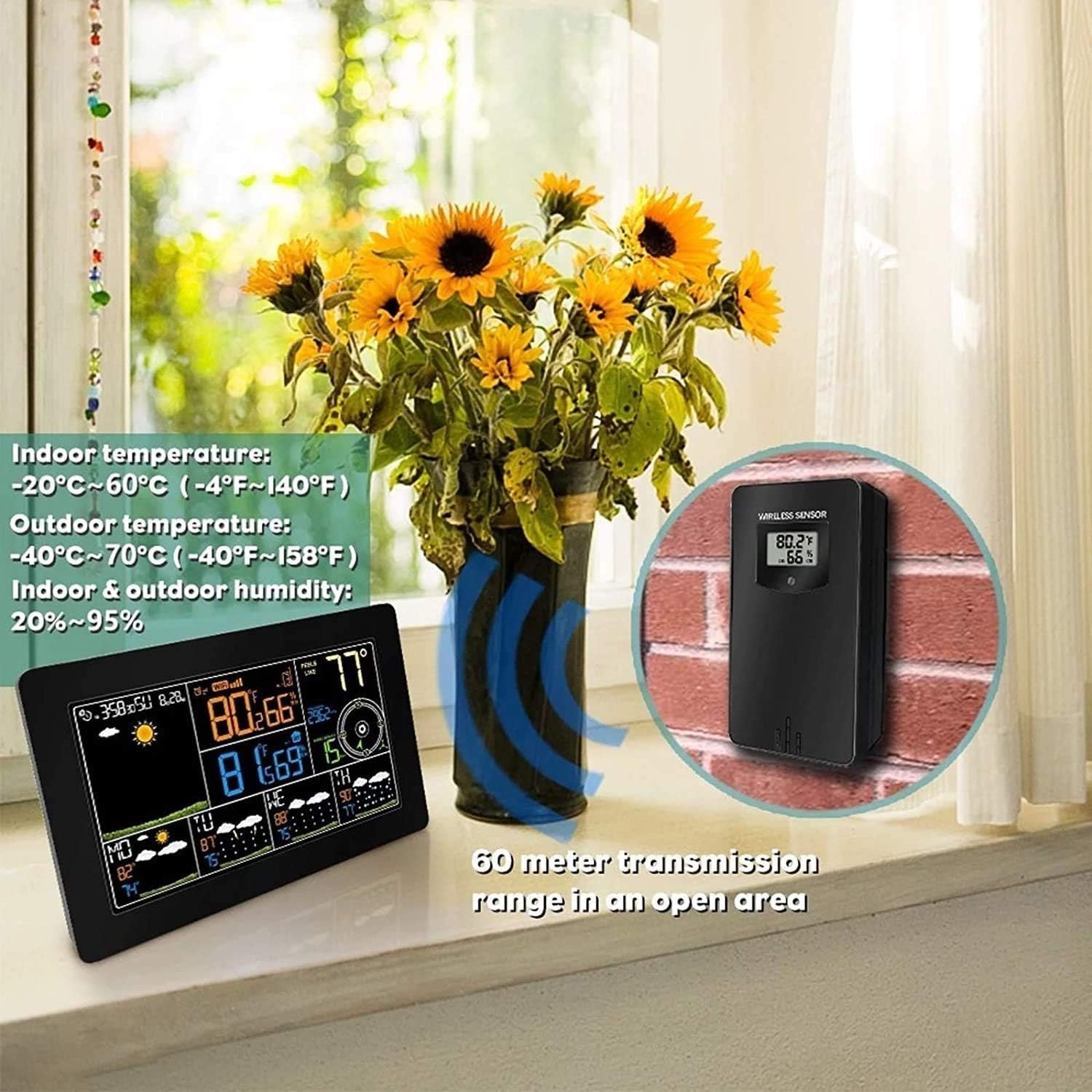 Professional Weather Station with Outdoor Sensor, Wireless Weather Station with Weather Forecast, Color Display Digital Weather Thermometer, Calendar and Adjust