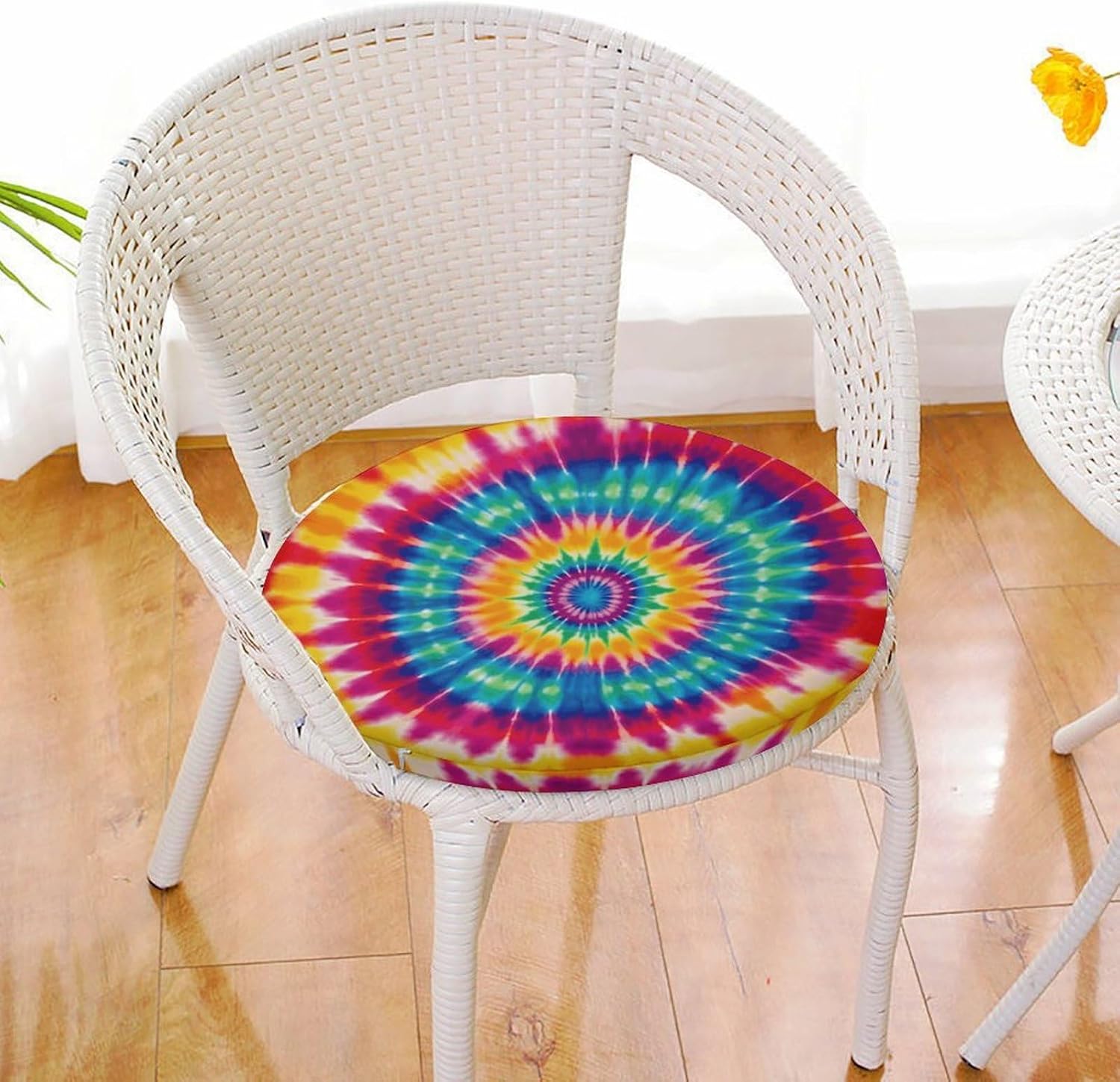 Tie Dye Pattern Round Cushion Memory Foam Seat Cushions 15In Comfort Meditation Floor Pillow Anti Slip Soft Stool Cushion Chair Pad for Tatami Living Room Yoga
